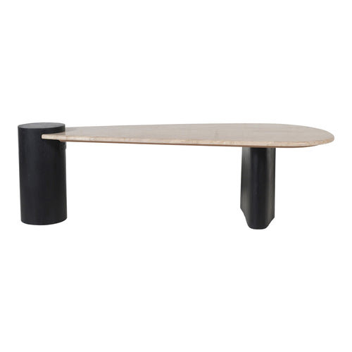 Taverna Travertine Top And Oak Wood Base Coffee Table in Natural