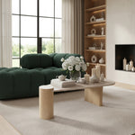 Taverna Travertine Top And Oak Wood Base Coffee Table in Natural