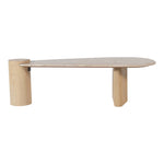 Taverna Travertine Top And Oak Wood Base Coffee Table in Natural