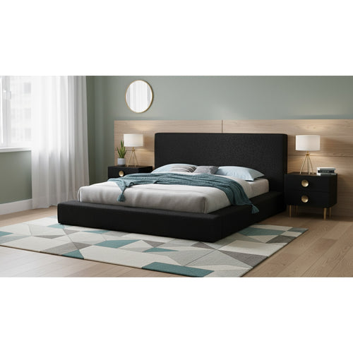 Terra Boucle Fabric Upholstered King Bed in Black