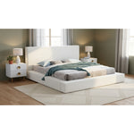 Terra Boucle Fabric Upholstered King Bed in White