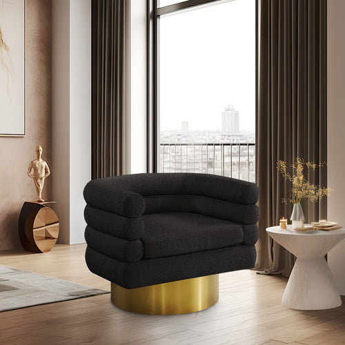 Tessa Boucle Fabric Upholstered Swivel Accent Chair in Black