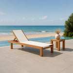 Tulum Adjustable Mesh Water Resistant Fabric Outdoor Patio Chaise Lounge in Off White