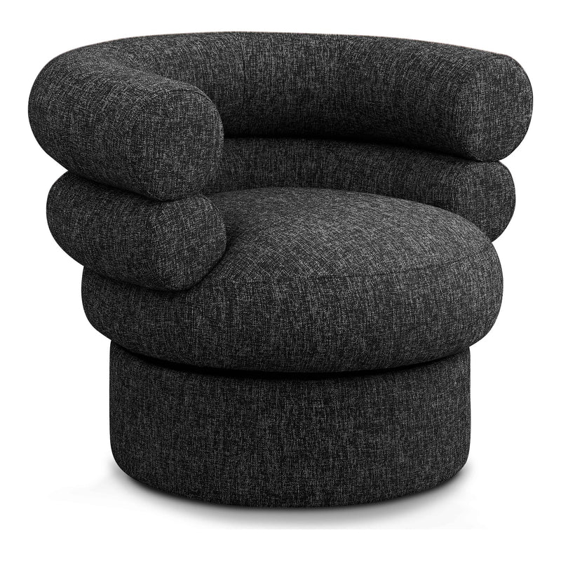 Valentina Linen Textured Fabric Upholstered Swivel Accent Chair in Black