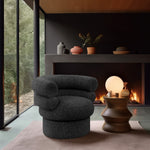 Valentina Linen Textured Fabric Upholstered Swivel Accent Chair in Black