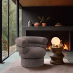 Valentina Linen Textured Fabric Upholstered Swivel Accent Chair in Brown
