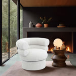 Valentina Linen Textured Fabric Upholstered Swivel Accent Chair in Cream