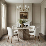Valeo Linen Textured Fabric Upholstered Dining Chair in Cream