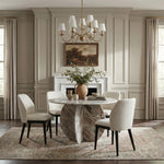 Valeo Linen Textured Fabric Upholstered Dining Chair in Cream