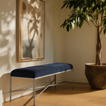 Valley Chenille Fabric Upholstered Bench in Navy