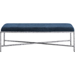 Valley Chenille Fabric Upholstered Bench in Navy