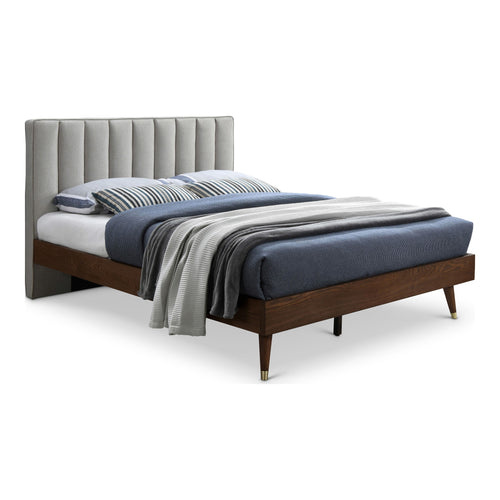 Vance Linen Textured Fabric Upholstered King Bed (3 Boxes) in Beige