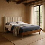 Vance Linen Textured Fabric Upholstered King Bed (3 Boxes) in Beige