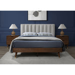 Vance Linen Textured Fabric Upholstered King Bed (3 Boxes) in Beige