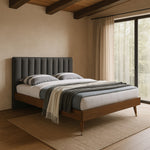 Vance Linen Textured Fabric Upholstered King Bed (3 Boxes) in Grey