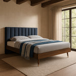 Vance Linen Textured Fabric Upholstered King Bed (3 Boxes) in Navy