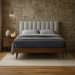 Vance Linen Textured Fabric Upholstered Queen Bed (3 Boxes) in Beige