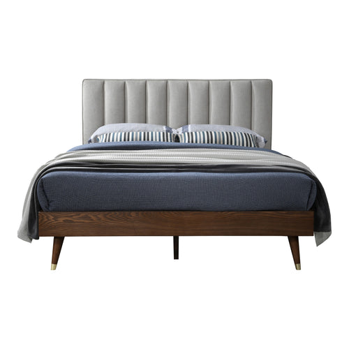 Vance Linen Textured Fabric Upholstered Queen Bed (3 Boxes) in Beige