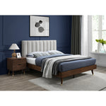 Vance Linen Textured Fabric Upholstered Queen Bed (3 Boxes) in Beige