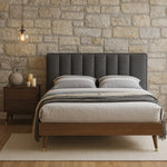 Vance Linen Textured Fabric Upholstered Queen Bed (3 Boxes) in Grey