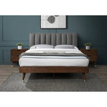 Vance Linen Textured Fabric Upholstered Queen Bed (3 Boxes) in Grey