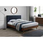 Vance Linen Textured Fabric Upholstered Queen Bed (3 Boxes) in Navy