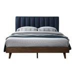 Vance Linen Textured Fabric Upholstered Queen Bed (3 Boxes) in Navy