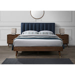 Vance Linen Textured Fabric Upholstered Queen Bed (3 Boxes) in Navy