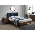 Vance Linen Textured Fabric Upholstered Queen Bed (3 Boxes) in Navy