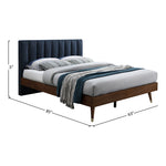 Vance Linen Textured Fabric Upholstered Queen Bed (3 Boxes) in Navy
