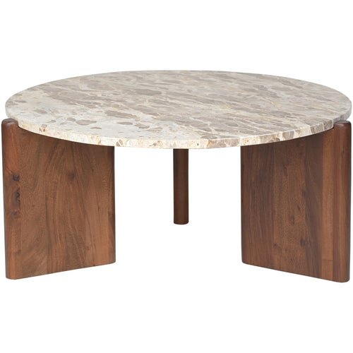 Varenna Marble Top And Acacia Wood Base Coffee Table in Beige