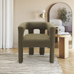 Athena Boucle Fabric Upholstered Accent / Dining Chair in Olive Green