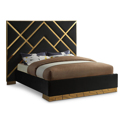 Vector Velvet Upholstered King Bed in Black