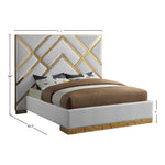Vector Velvet Upholstered King Bed in White