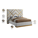Vector Velvet Upholstered King Bed in White