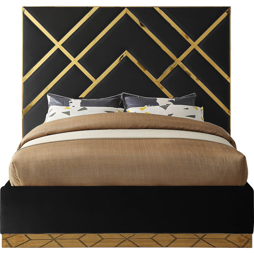 Vector Velvet Upholstered Queen Bed in Black