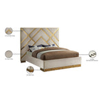 Vector Velvet Upholstered Queen Bed in Cream
