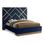 Vector Velvet Upholstered Queen Bed in Navy