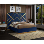 Vector Velvet Upholstered Queen Bed in Navy