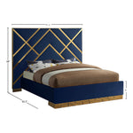 Vector Velvet Upholstered Queen Bed in Navy