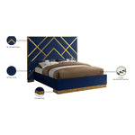 Vector Velvet Upholstered Queen Bed in Navy