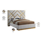 Vector Velvet Upholstered Queen Bed in White