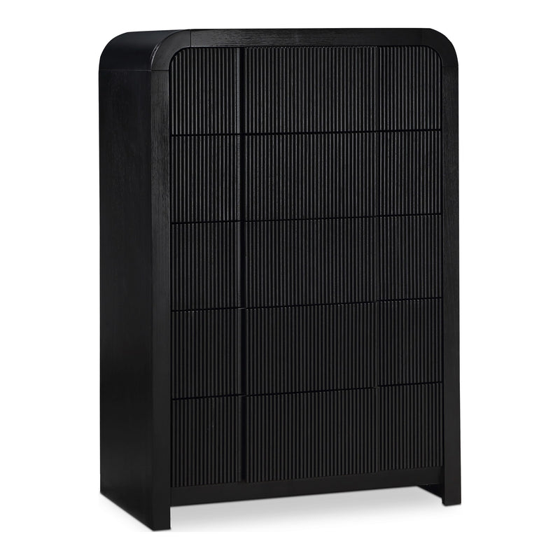 Fluted Solid Wood And Oak Veneer Chest in Black