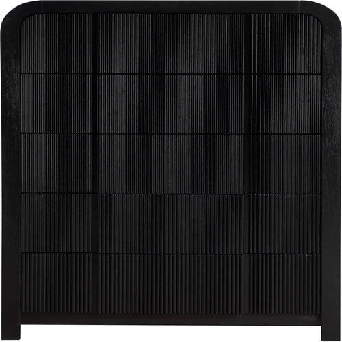 Fluted Solid Wood And Oak Veneer Chest in Black