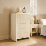Fluted Solid Wood And Oak Veneer Chest in Cream