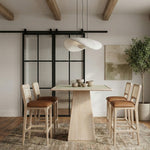 Atrium Glass And Cane Top With Solid Wood Base Bar Height Table in Natural