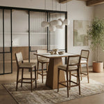 Atrium Glass And Cane Top With Solid Wood Base Bar Height Table in Brown Walnut