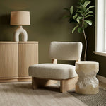 Vetra Linen Textured Fabric Upholstered Accent Chair in Cream