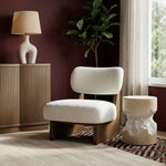 Vetra Linen Textured Fabric Upholstered Accent Chair in Cream