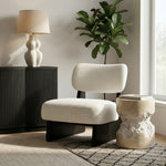 Vetra Linen Textured Fabric Upholstered Accent Chair in Cream